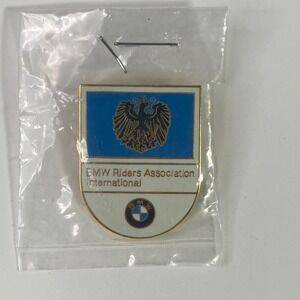 BMW Riders Association International Pin Shield Eagle Logo Gold Tone Enamel
